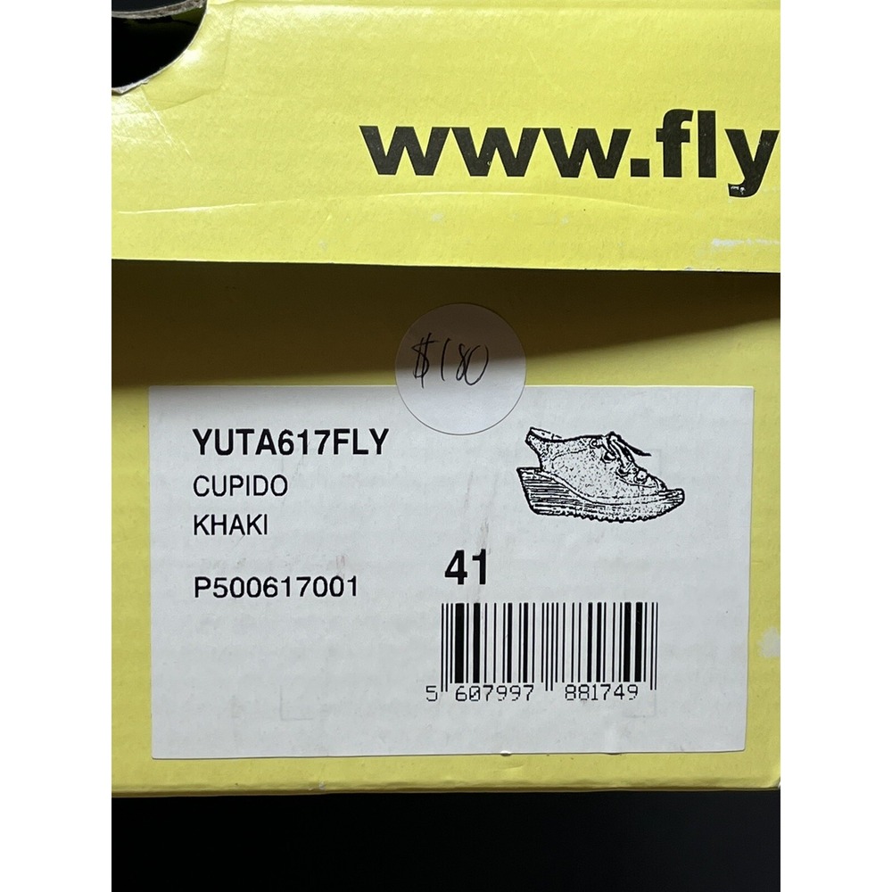 FLY LONDON YUTA CUPIDO Open Toe Lace Up Wedge Sandles Khaki Womens 41 US 10 - Picture 9 of 9